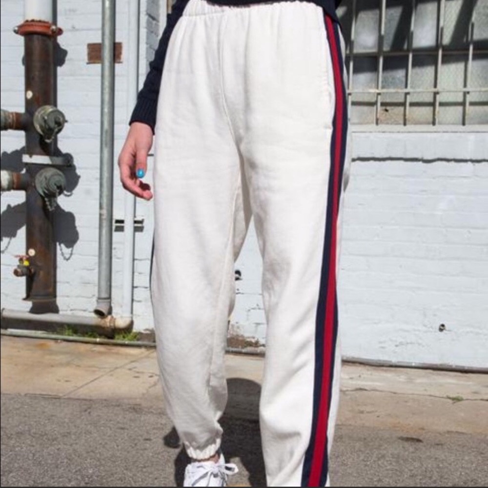 brandy sweatpants with black/red stripes